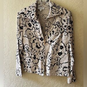 ST. JOHN Sport natural floral zip up blazer minimalist jacket size small